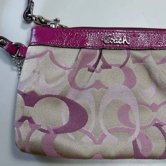 Coach Purple  Canvas Wristlet Leather Trim Wallet - Picture 2 of 11